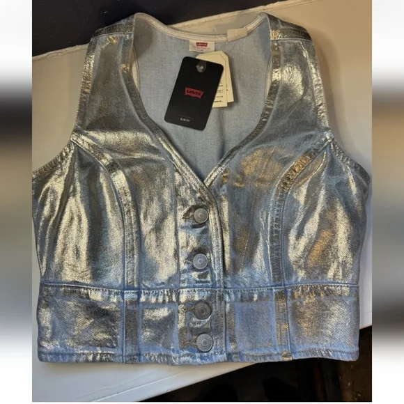 Levi's Mona Metallic Denim Corset Vest NWT Size XS - Picture 2 of 5
